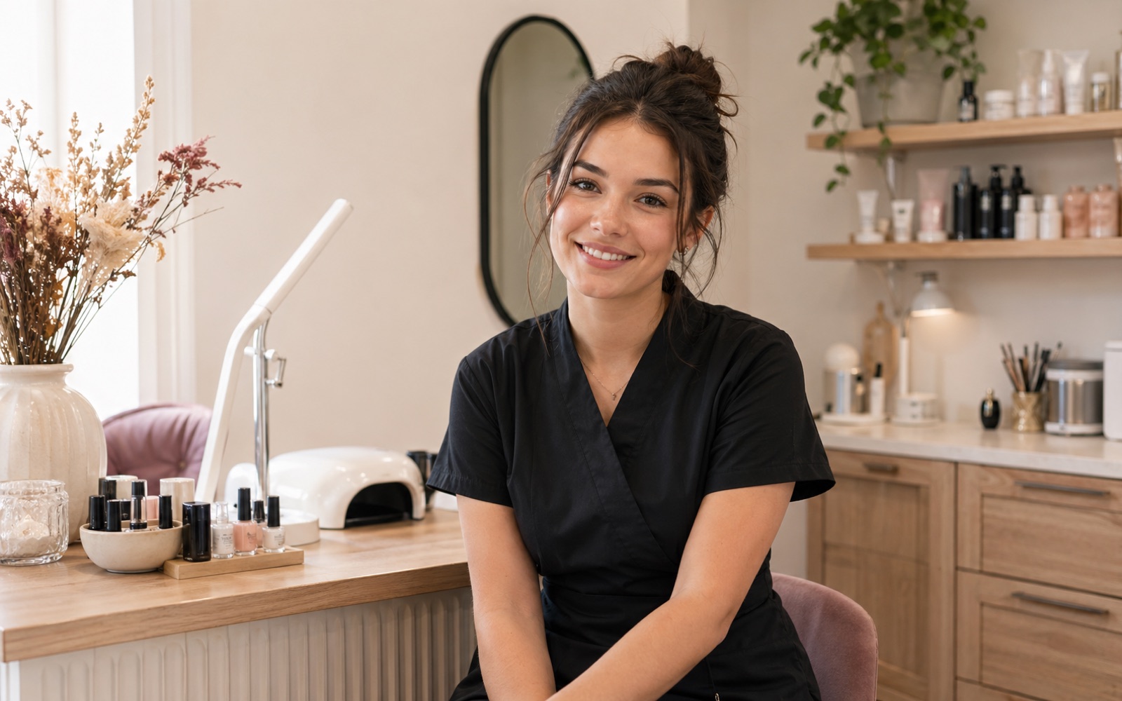 Mladá specialistka v menším beauty studiu